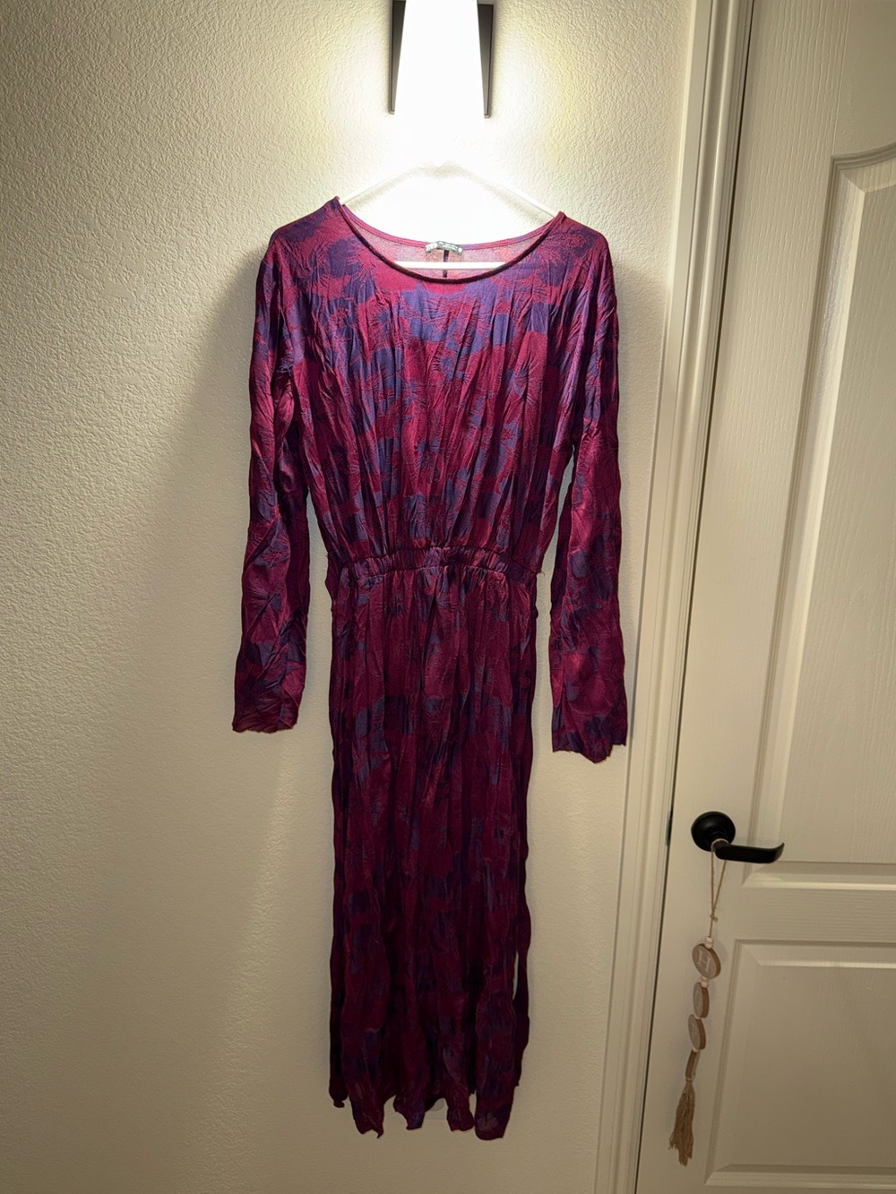 Zara Long Sleeve Pink & Blue Patterned Maxi Dress